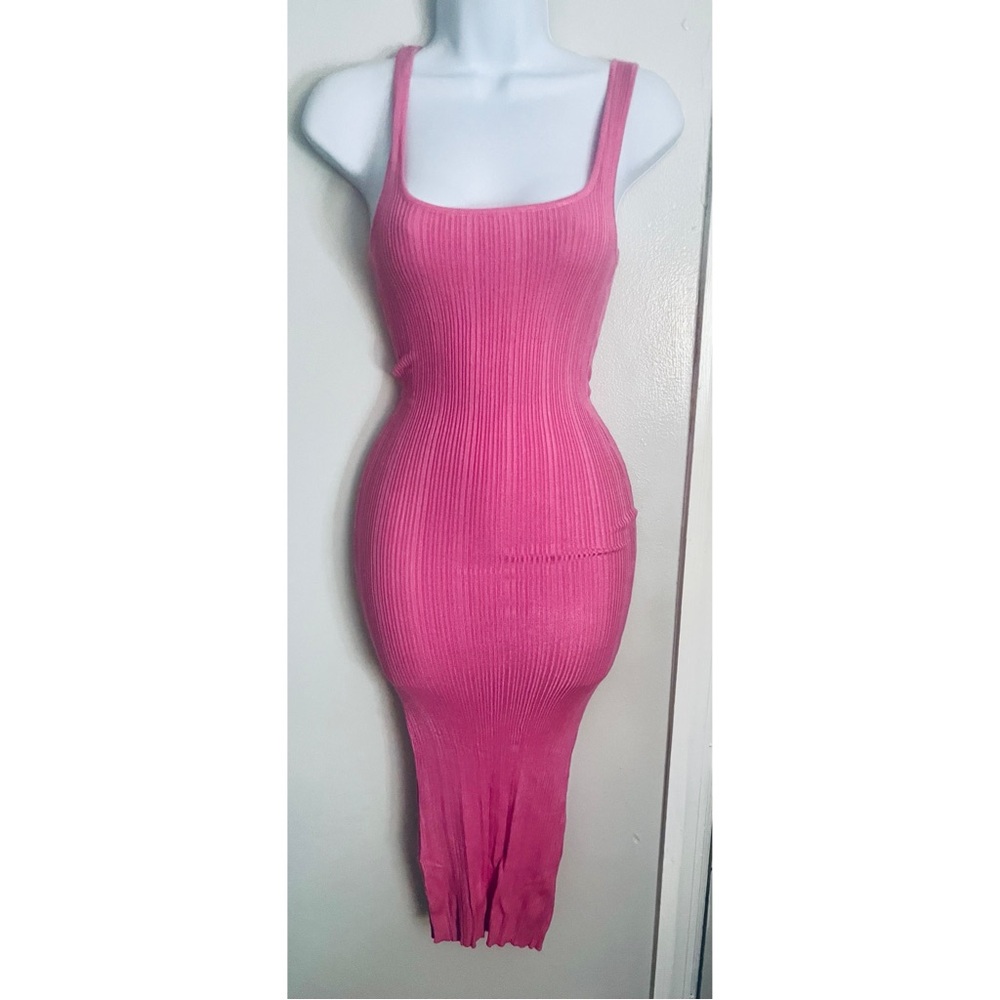Pink Ribbed Midi Dress